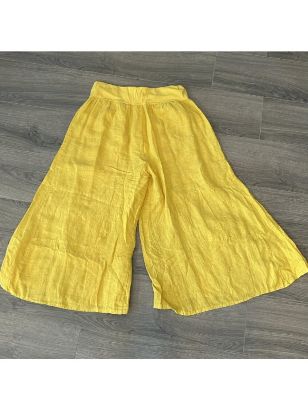 TG.U Italy Linen Pants Womens Medium Yellow Wide Leg Crop Lagenlook Pull On 28" - Picture 2 of 11